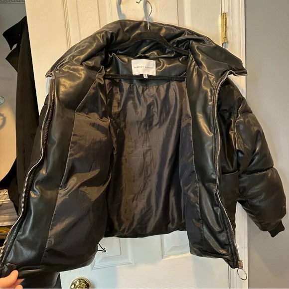 Rebecca Minkoff Black Faux Leather Puffer Oversized Jacket - Picture 8 of 10